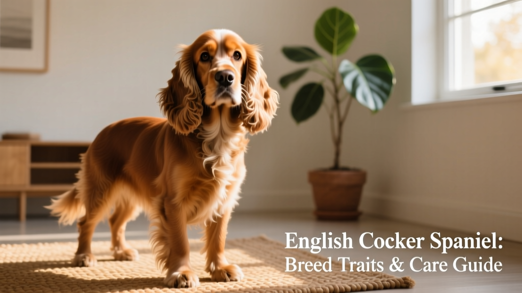 English Cocker Spaniel standing confidently indoors, showing its expressive eyes, gentle expression, and characteristic feathered ears