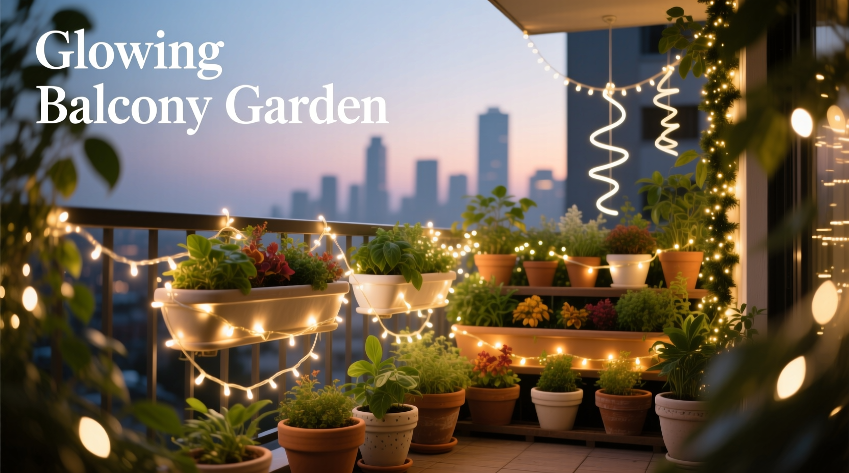 how to combine christmas lights with planters for a glowing balcony garden