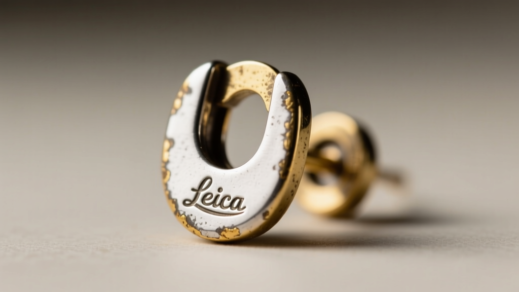 Macro shot of a vintage earring friction back showing a faint silver stamp and slight gold plating wear on the base metal post.