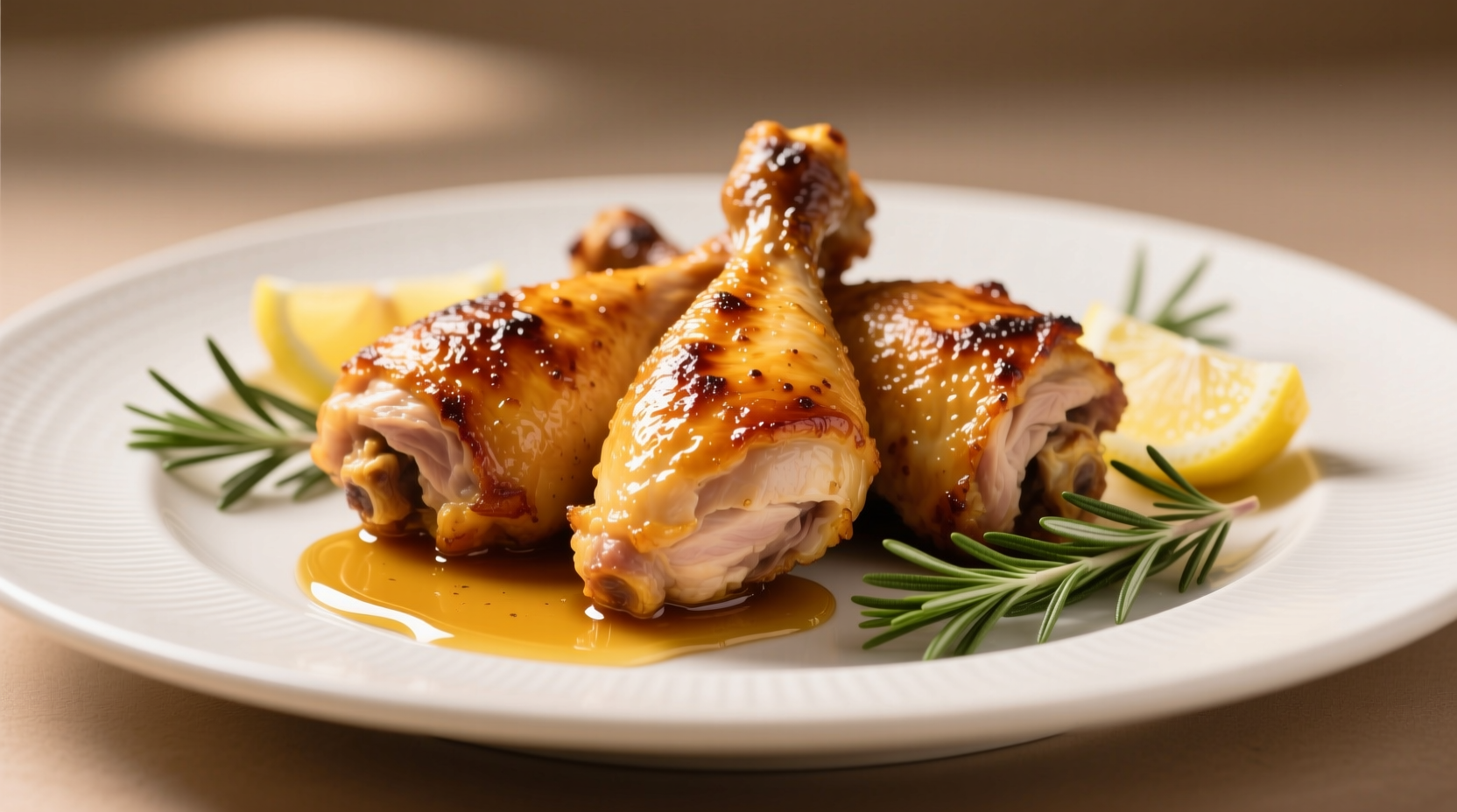 Perfectly cooked golden chicken thighs on plate