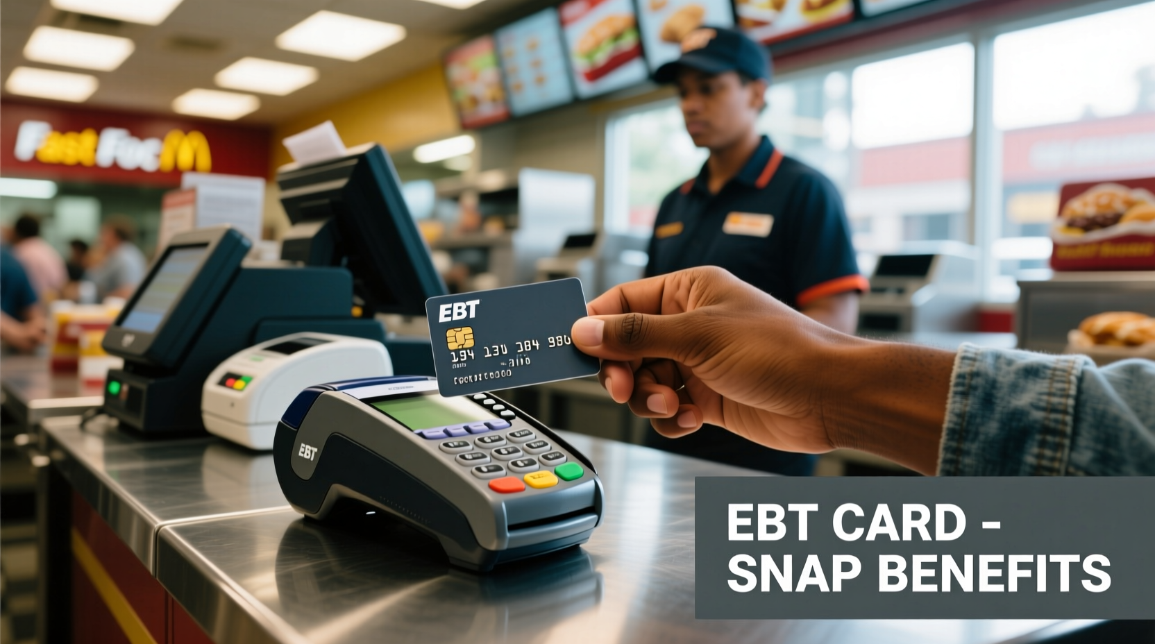 EBT card being used at fast food restaurant counter