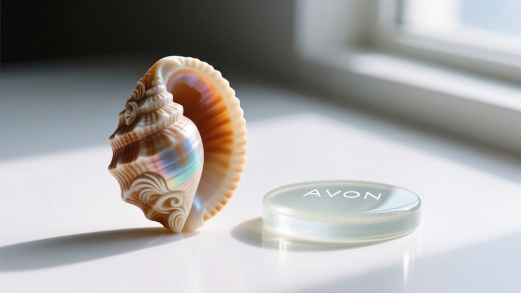 Macro view of a carved shell cameo with concave back next to a flat-backed resin Avon reproduction on a clean white surface.