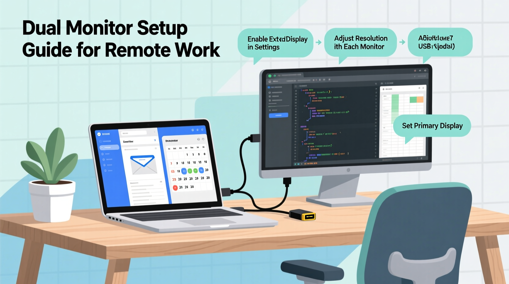 how to set up dual monitors with a laptop for productive remote work