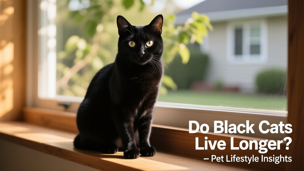 Close-up of a sleek black domestic cat sitting calmly on a sunlit windowsill
