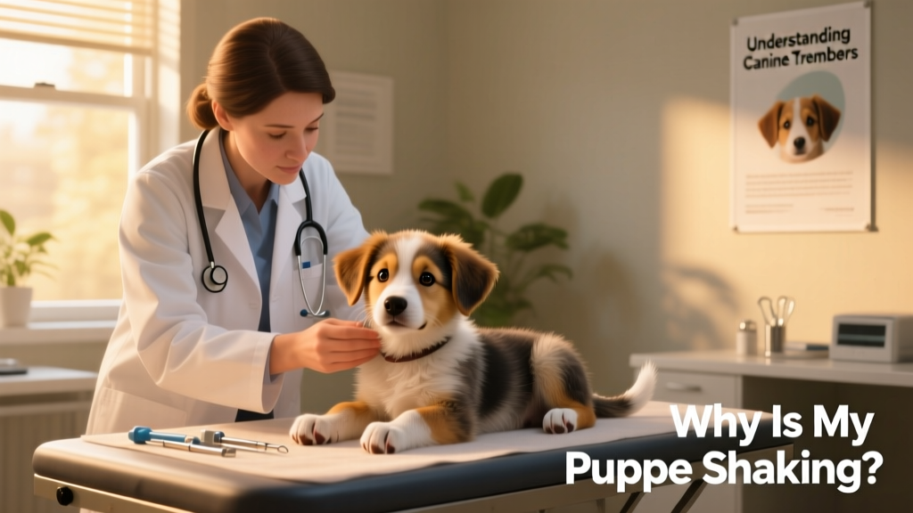 Veterinarian gently examining a young puppy during a neurological checkup