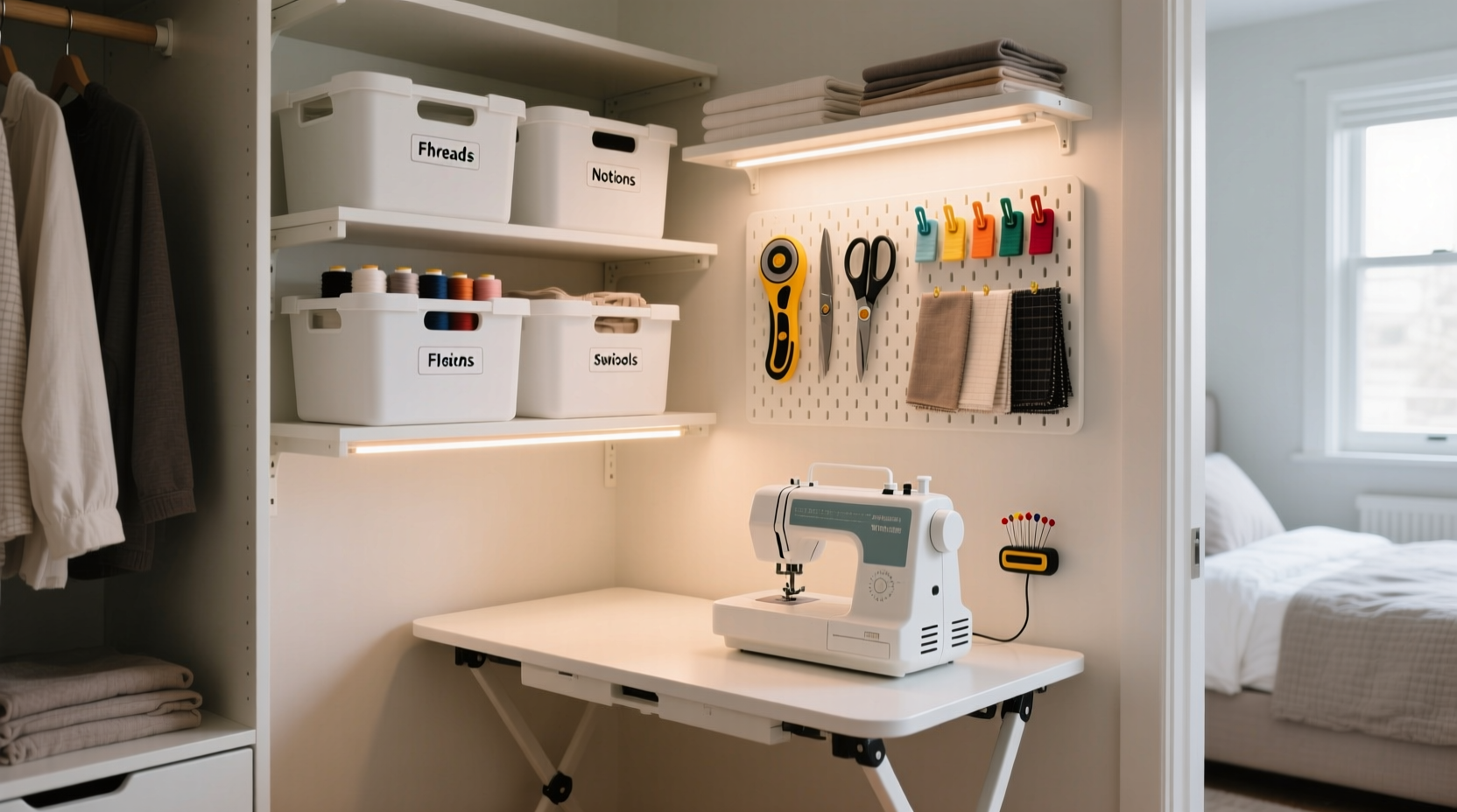 closet organization tips portable sewing station