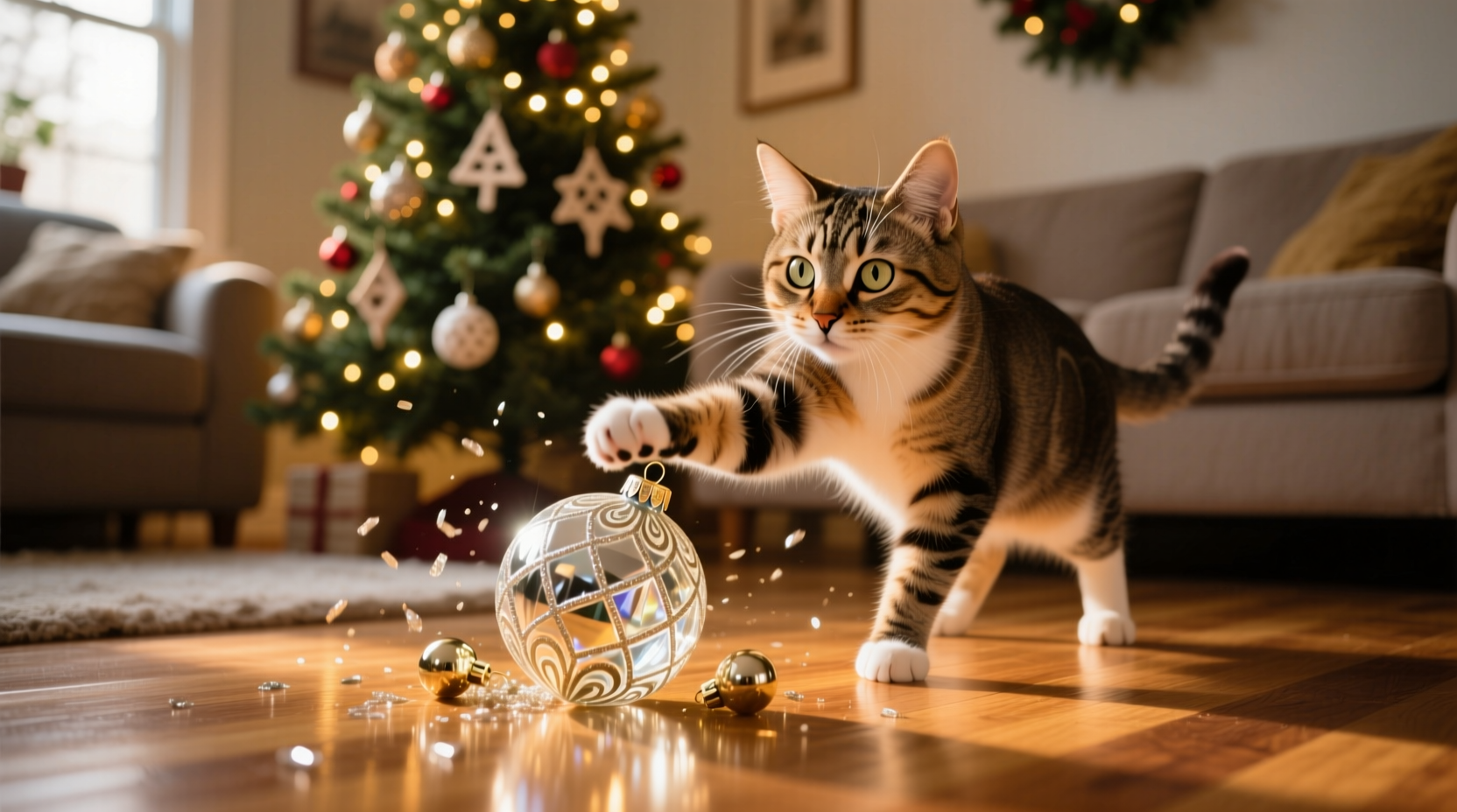 why does my cat knock down tree ornaments and how to prevent it