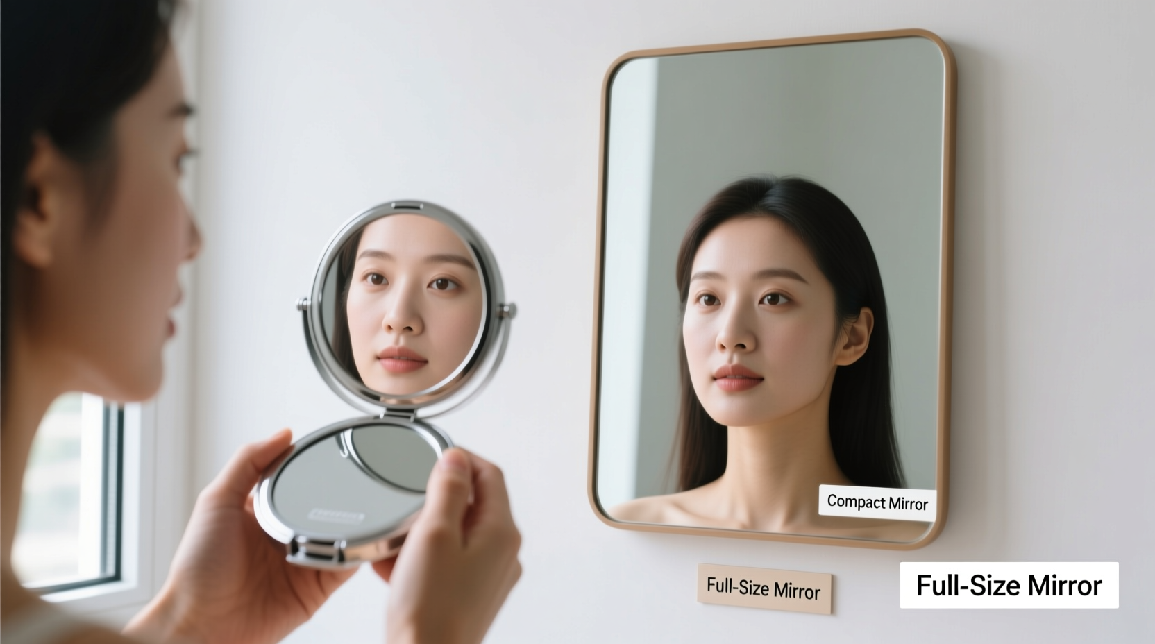 compact mirror vs full size which gives a more accurate reflection