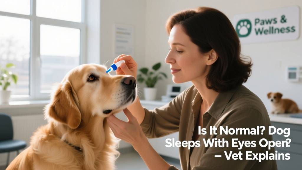Dog owner gently applying a vet-approved lubricating eye drop to their dog's eye during daytime check-in