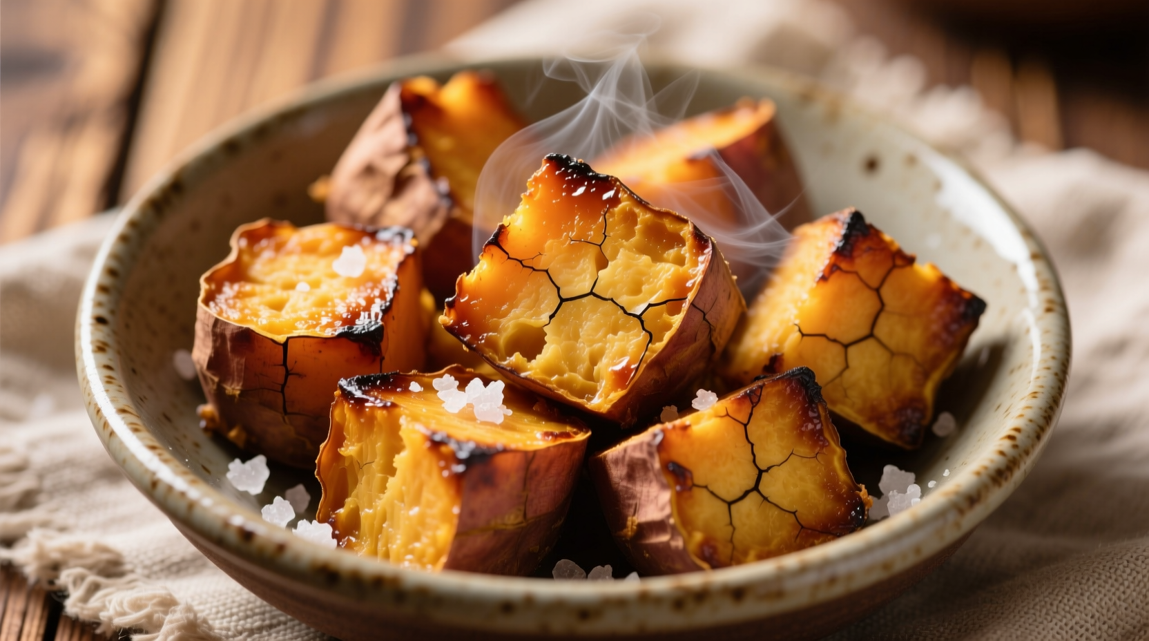 Perfectly roasted frozen sweet potato cubes with crispy edges