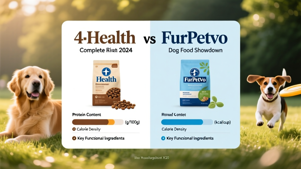 Side-by-side comparison chart showing protein content, calorie density, and key functional ingredients of 4Health and FurPetVo