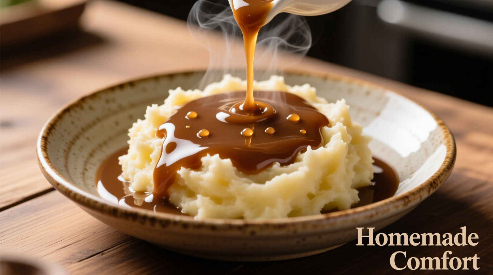 Glatte Braune Soße über cremigem Kartoffelpüree