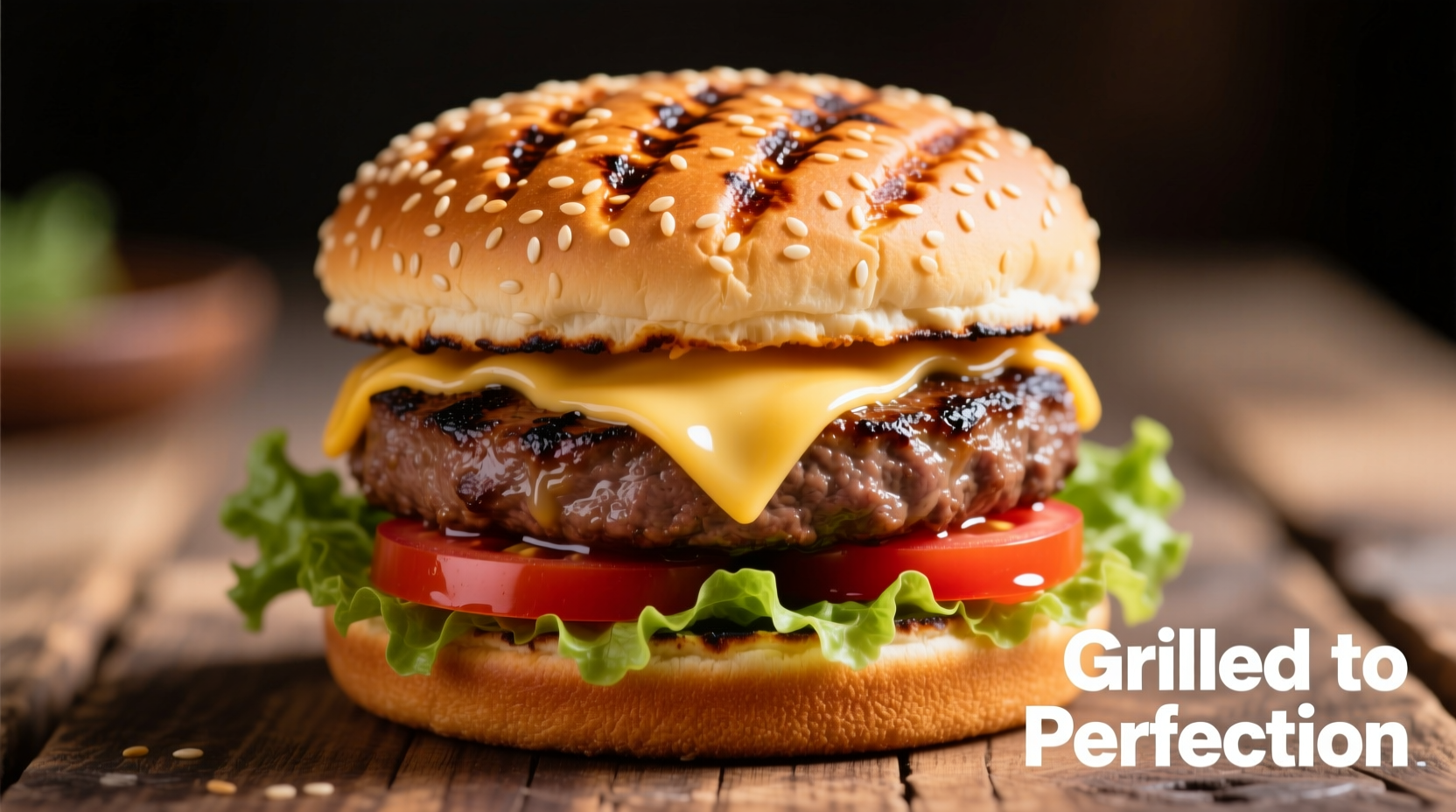 Perfectly grilled burger with char marks and melted cheese