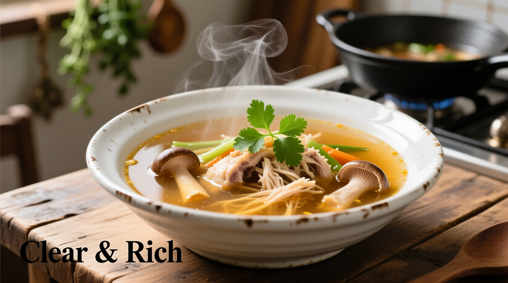 a rich and clear brothbased soup explained