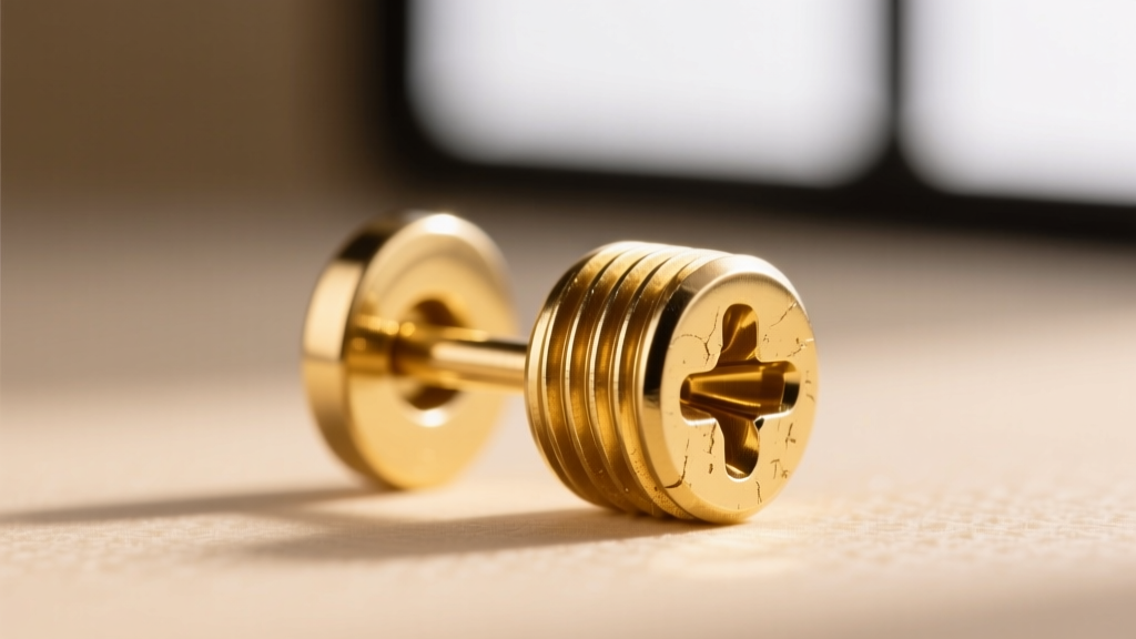 Macro shot of a 14-gauge internally threaded 14k gold earring post, highlighting precise screw threads and slight sebum buildup.