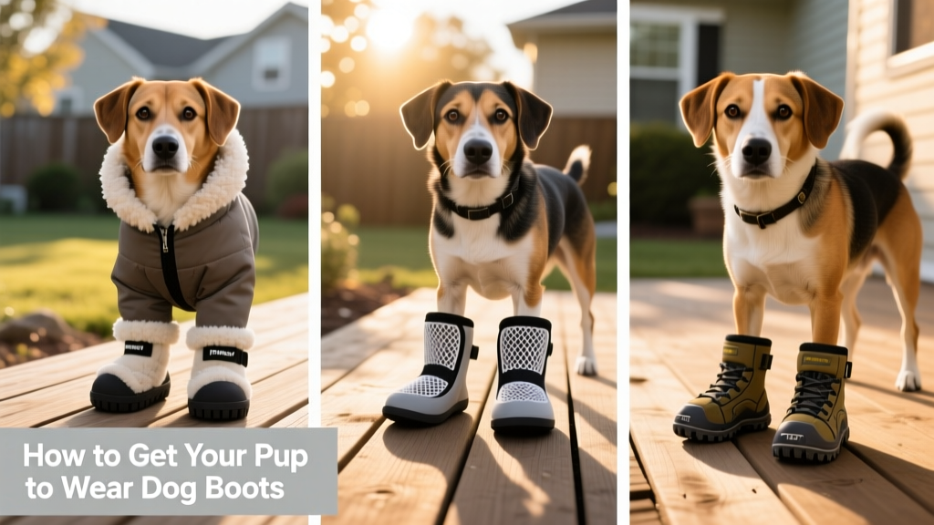 Side-by-side comparison of three FurPetVo dog boot styles: winter insulated, summer ventilated, and all-terrain with reinforced toe