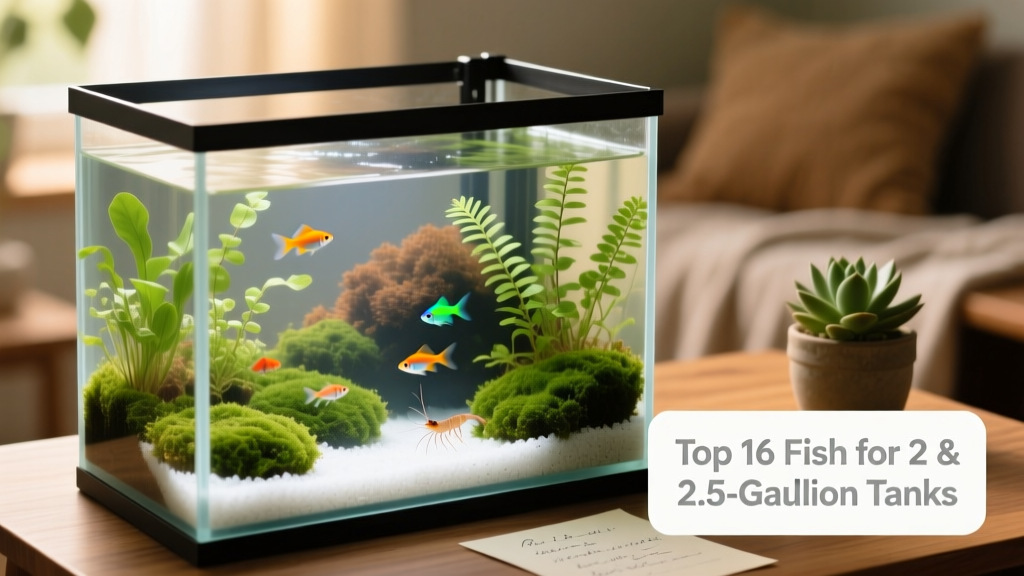 A well-planted 2.5-gallon nano aquarium with gentle lighting and clean substrate