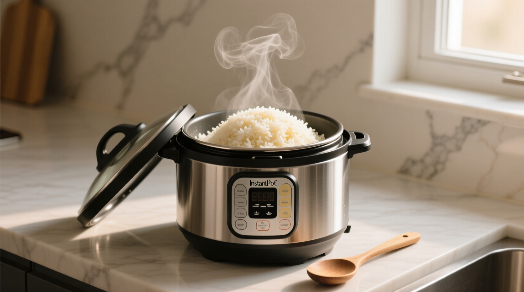 Instant Pot with steaming rice bowl