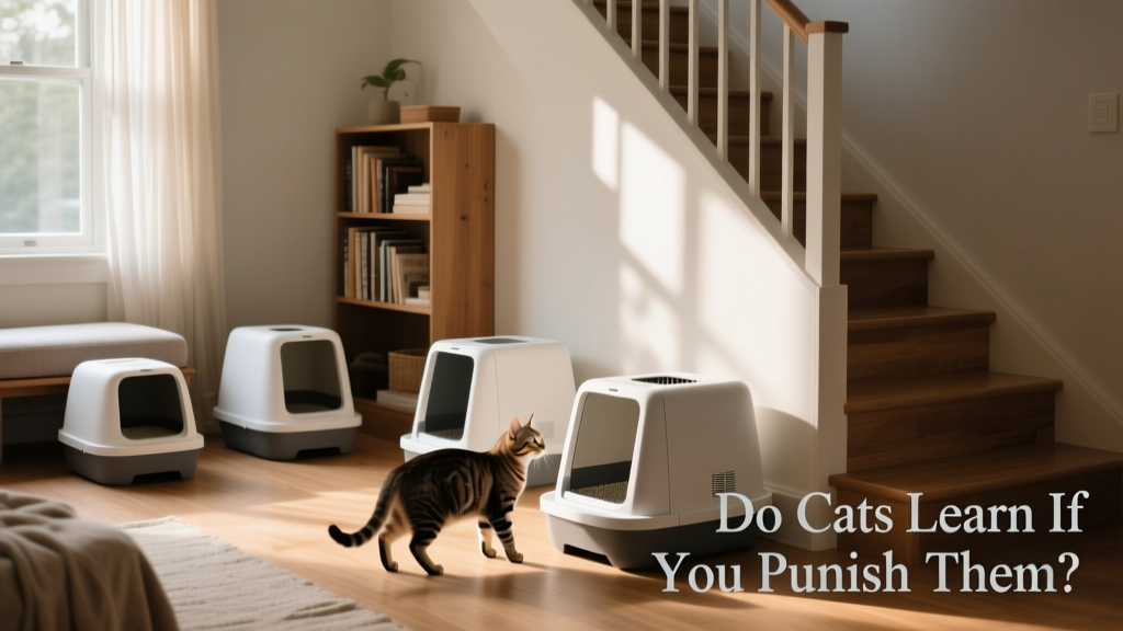 Multiple clean litter boxes placed in quiet, accessible corners of a home