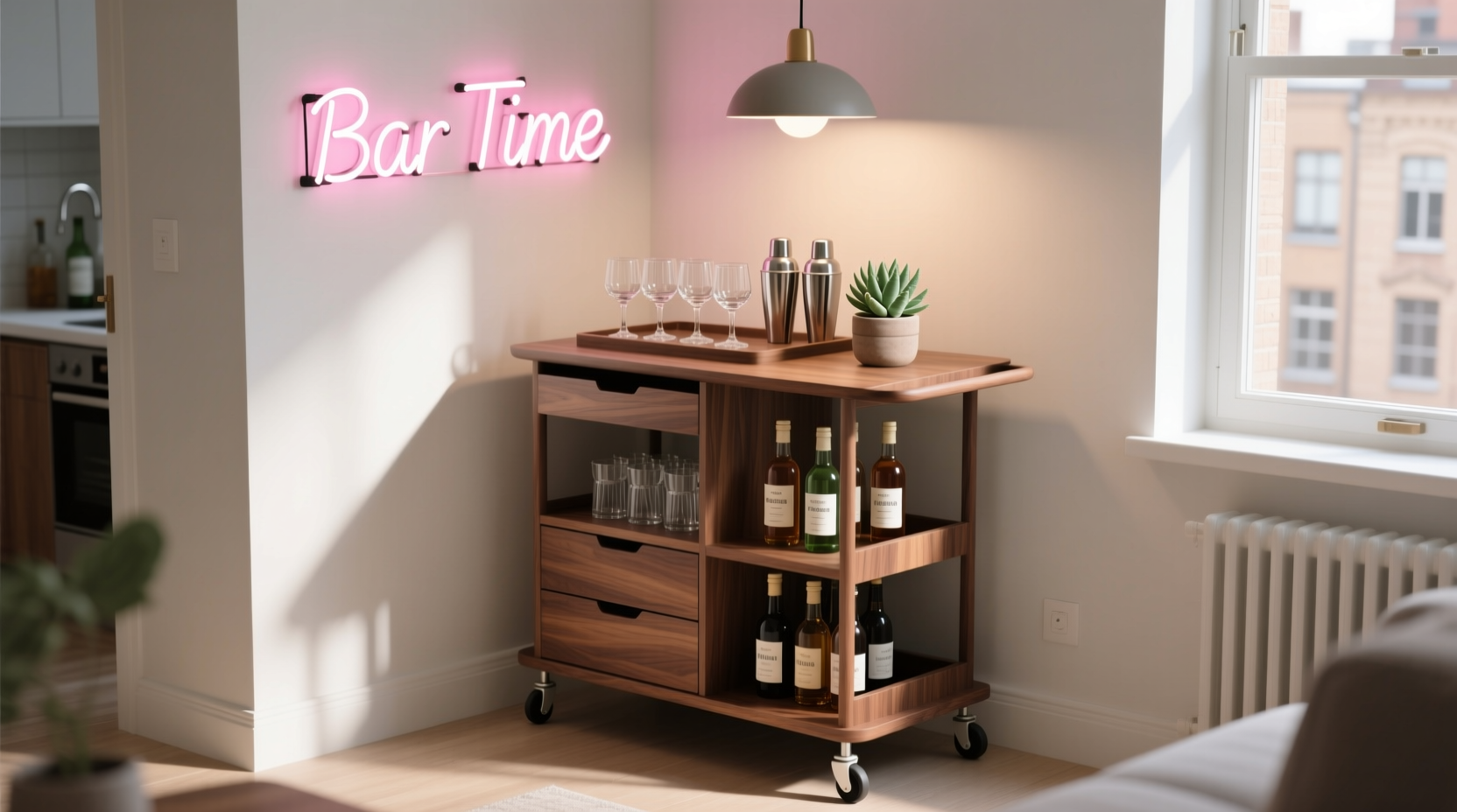 how to style a home bar cart for small apartments without sacrificing function