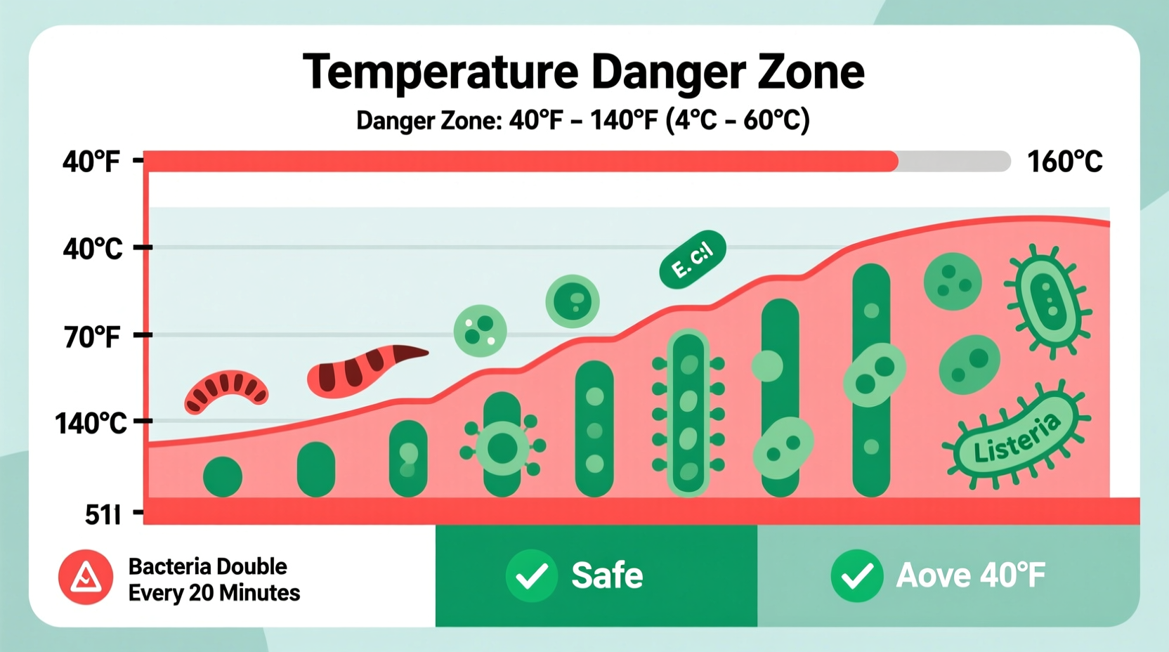 Temperature danger zone chart showing bacterial growth