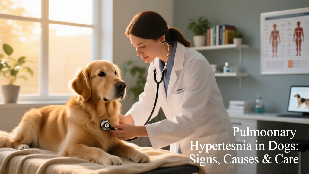 veterinarian checking up a golden retriever dog using stethoscope