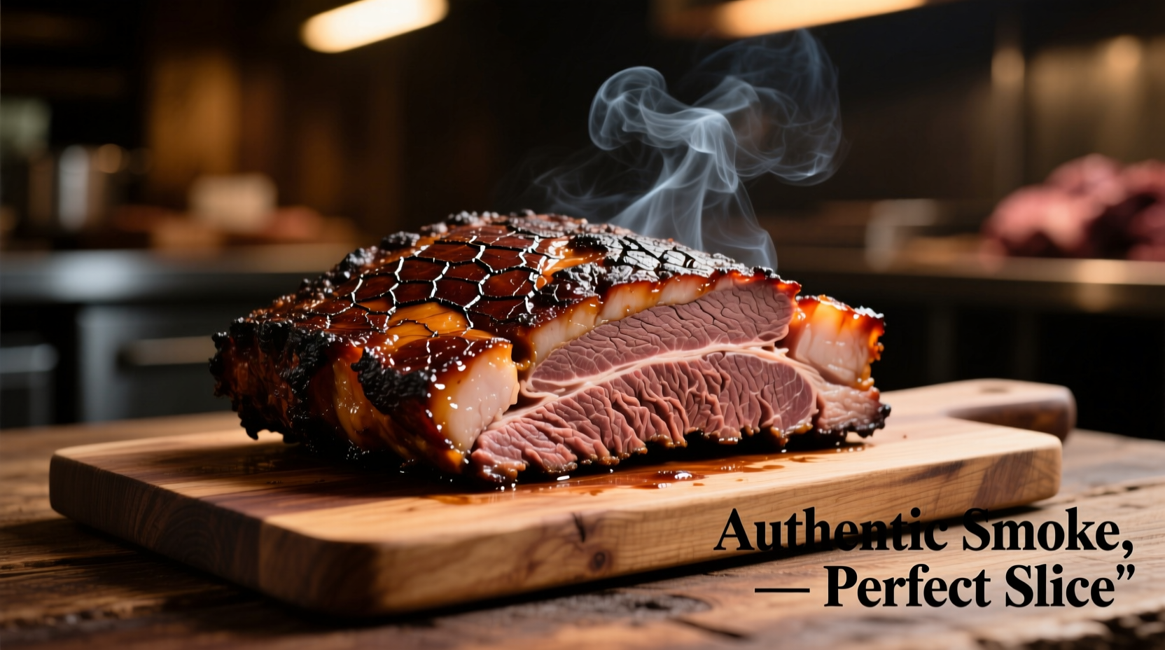 Perfectly smoked brisket with bark and slice presentation