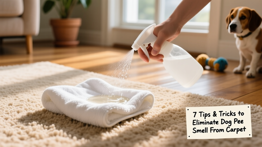 Carpet being rinsed with a spray bottle and blotted with a clean towel