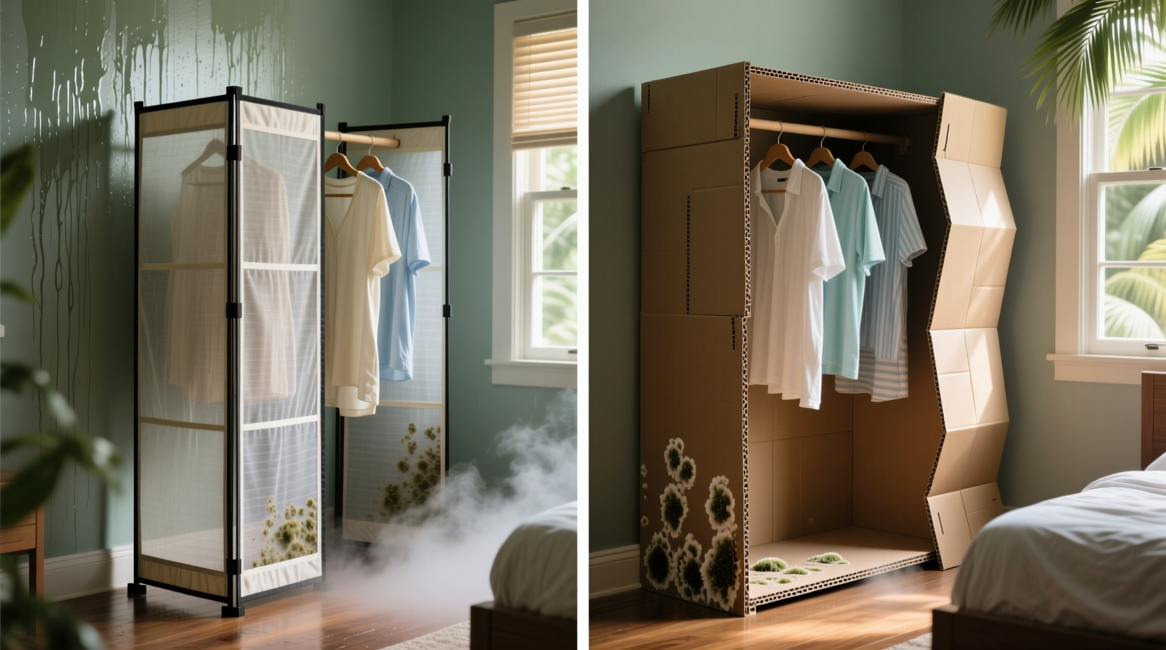 closet organization tips fabric vs cardboard in humidity