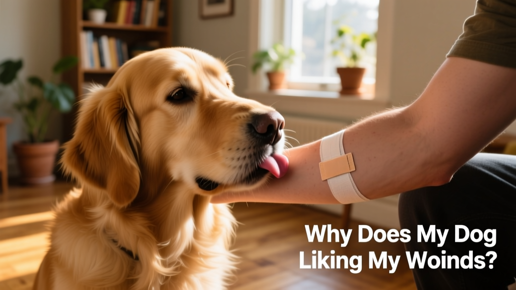 A dog gently licking their human's forearm.