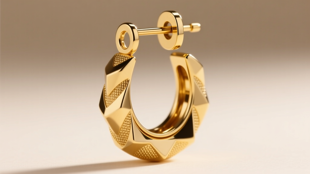 Close-up of a heavy gold drop earring featuring a reinforced 16-gauge wire post and custom omega clutch for structural ear support