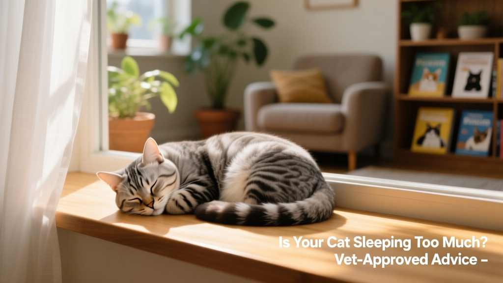 A relaxed cat curled up asleep on a sunlit windowsill