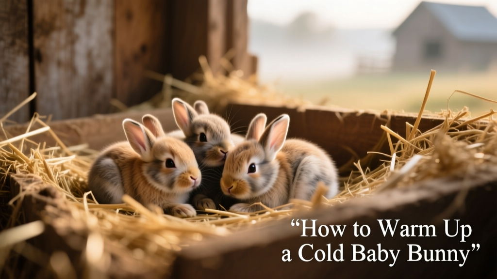 Newborn rabbit kits huddled together in a cozy, straw-lined nest box