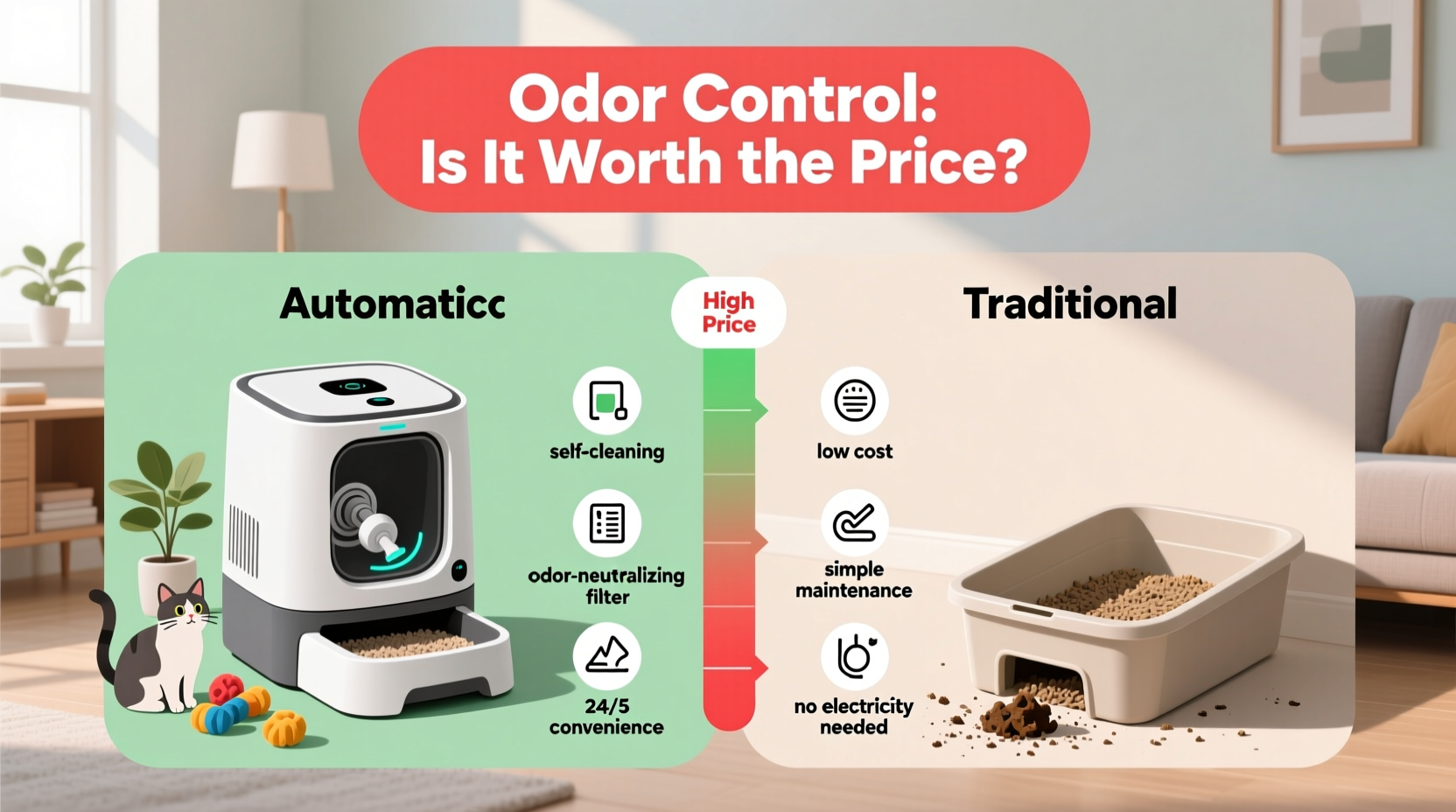 automatic cat litter box vs traditional box is the odor control worth the high price