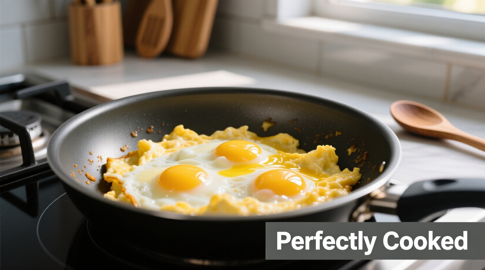 Perfectly cooked scrambled eggs in non-stick pan