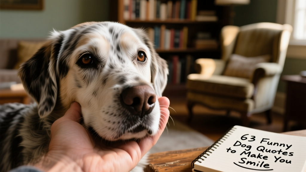 Close-up of a gentle-eyed senior dog resting chin on a human hand, soft natural light