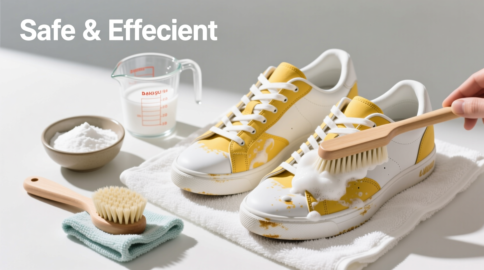 how to clean yellowed white shoes using baking soda and vinegar safely