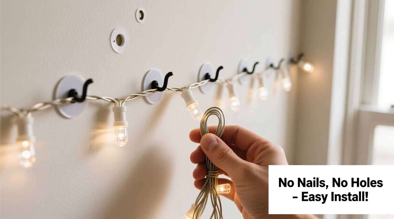 how to hang string lights without damaging walls