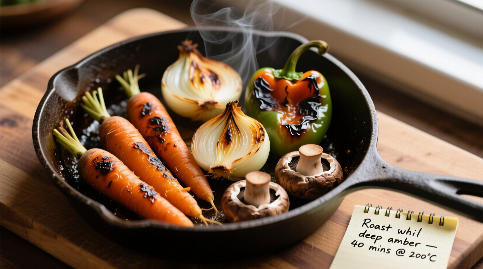 Roasted vegetables for stock preparation