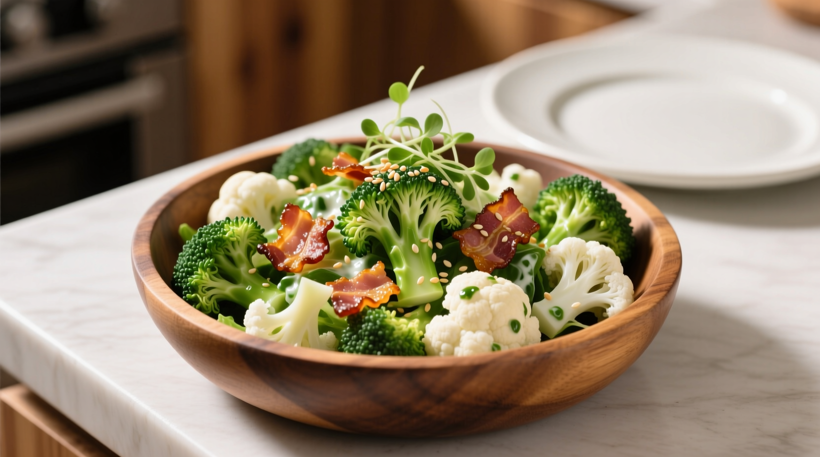 broccoli and cauliflower salad with bacon