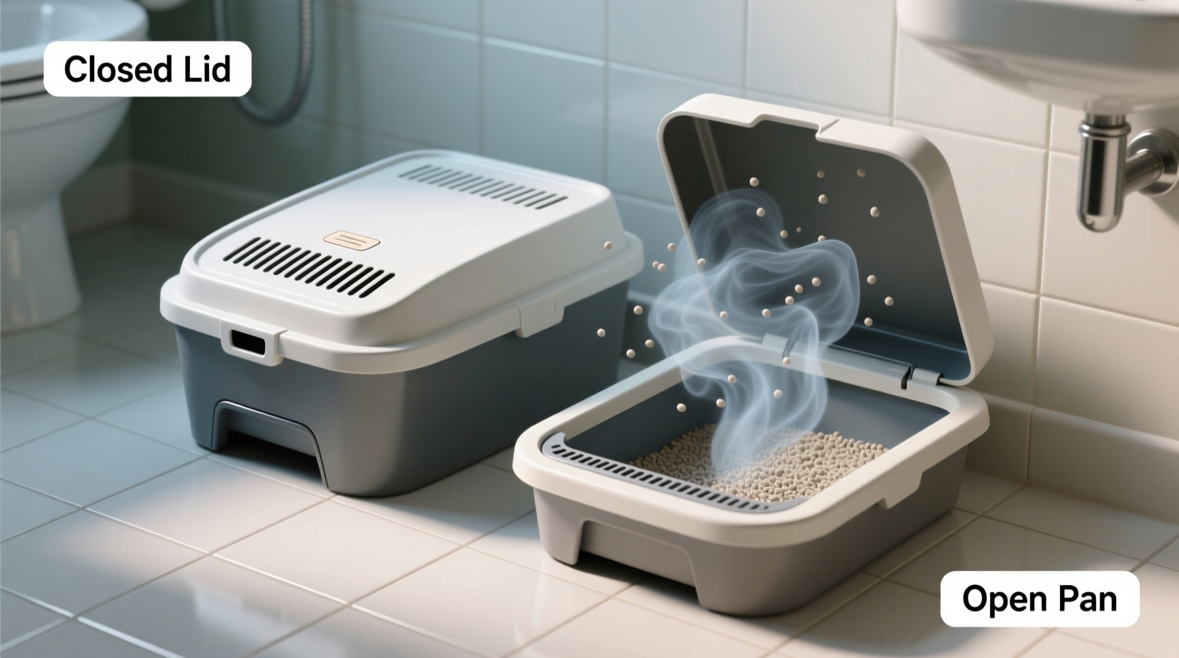closed litter box vs open pan does the lid actually trap smells or just make them worse