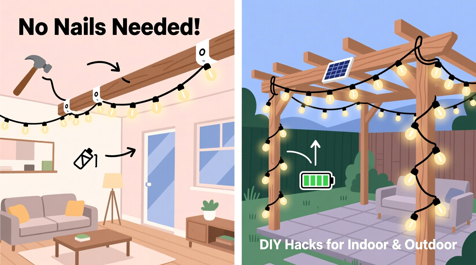 how to hang string lights without nails outdoor and indoor hacks