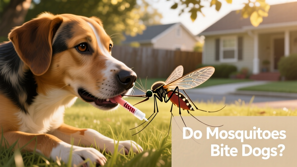 Illustration showing mosquito transmitting heartworm larvae into a dog's bloodstream