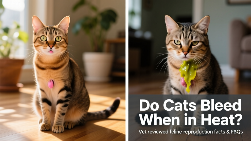 Side-by-side comparison showing a healthy cat in heat versus one with abnormal vaginal discharge