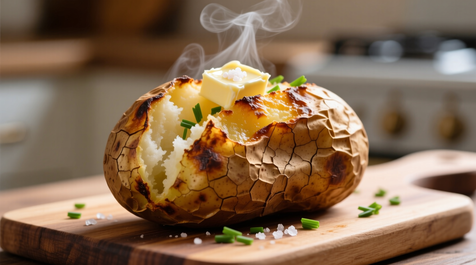 Perfectly cooked air fryer baked potato with crispy skin