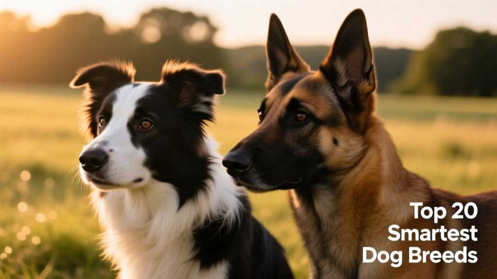 A close-up portrait of a thoughtful-looking Border Collie and a focused Belgian Malinois side by side