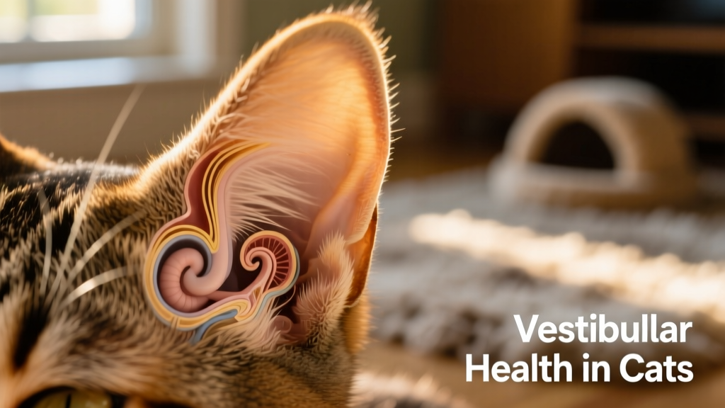 Close-up of a cat’s ear anatomy showing inner ear structures related to balance
