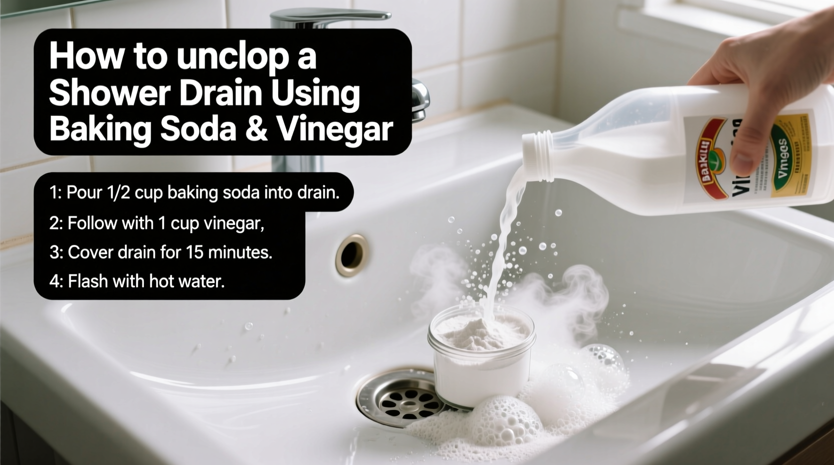 how to unclog a shower drain using only baking soda and vinegar