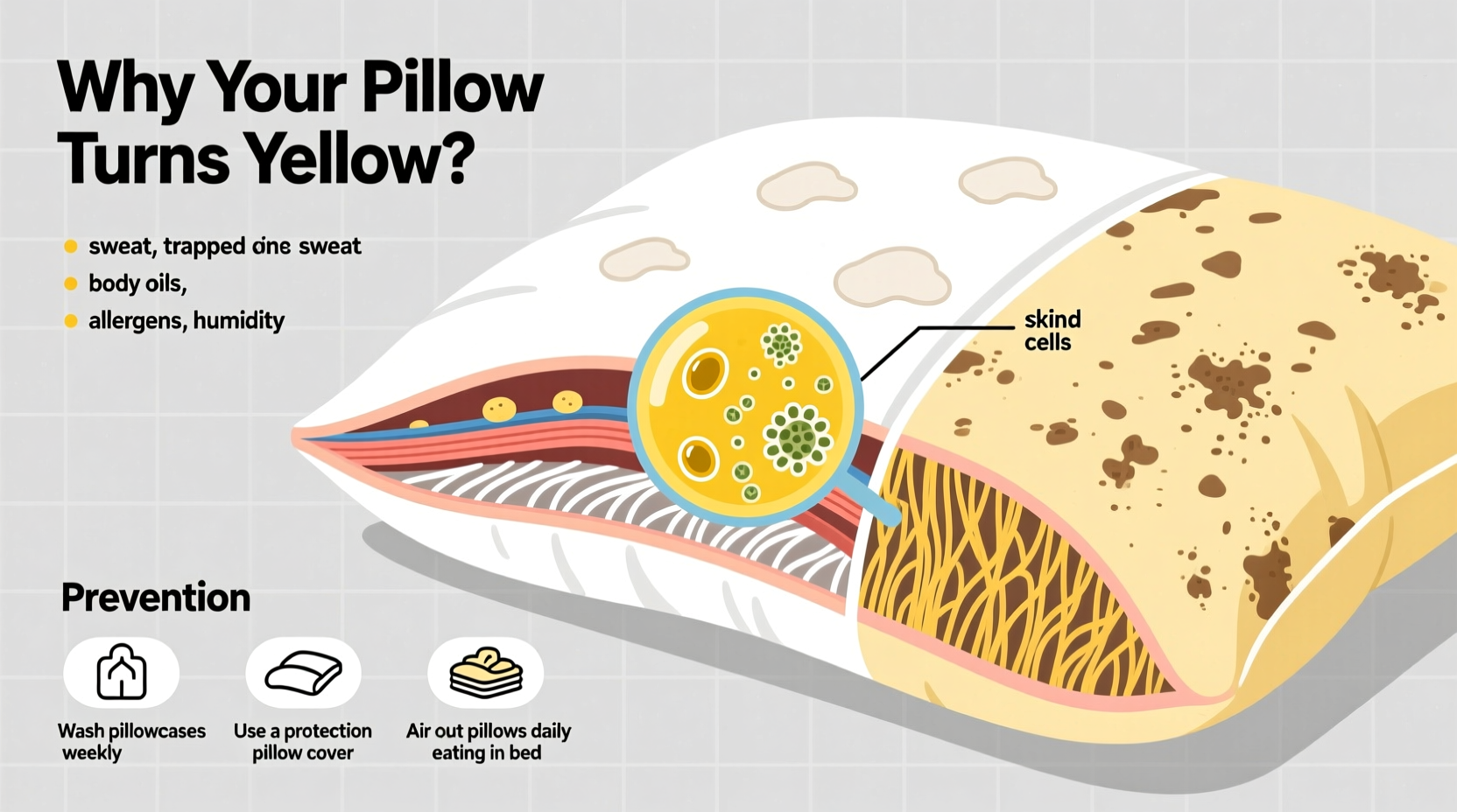 why does my pillow turn yellow and how to prevent discoloration