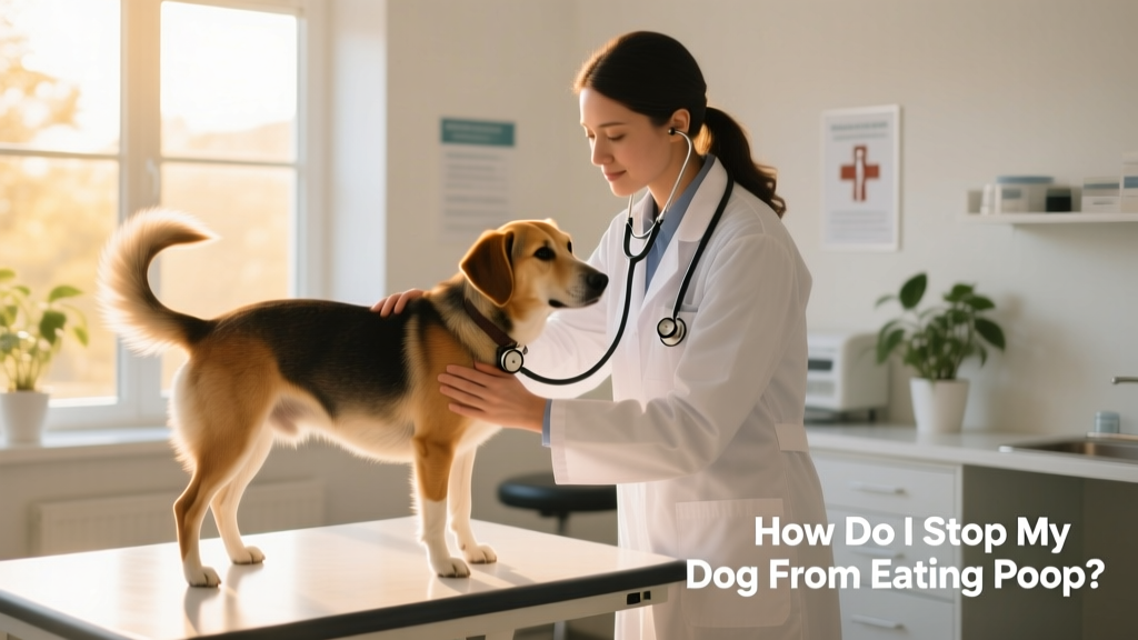 Veterinarian gently examining a calm dog during a wellness checkup